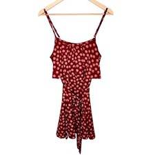 Forever 21 Womens Mini Slip Dress Medium Maroon Peach Floral Satin Bust Overlay
