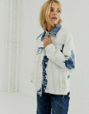 New Blanknyc Tie Dye Denim Jeans Jacket Size Small Uk 10-12 Swing Oversized Raw