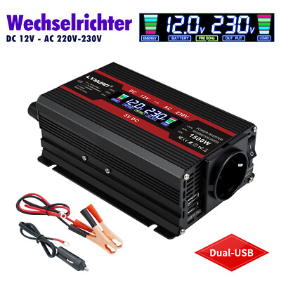 1500w Peak Spannungswandler 12v Auf 220v 230v Wechselrichter 2usb Lcd