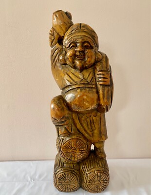 Große alte japanische Daikokuten Holzschnitzerei sieben Glücksgötter Statue Shinto