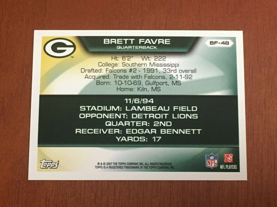 Brett Favre 2007 Topps Brett Favre Collection #BF-48 Green Bay Packers - Image 2 of 2