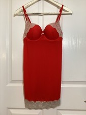 Victoria's Secret Red Push-up Bra Chemise Slip Lace Nightgown 36B EXCELLENT