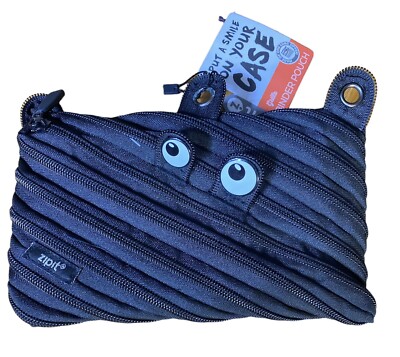 Zipit Grillz 9'' BLACK MONSTER Gold Teeth 3 Ring Binder Pouch Pencil Case NEW