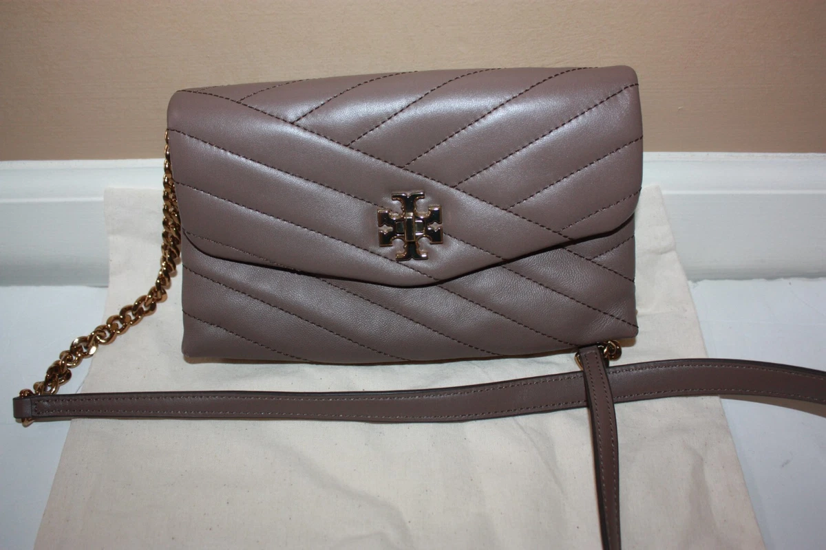 Tory Burch Kira Chevron Quilted Leather Wallet on a Chain Bag Brown