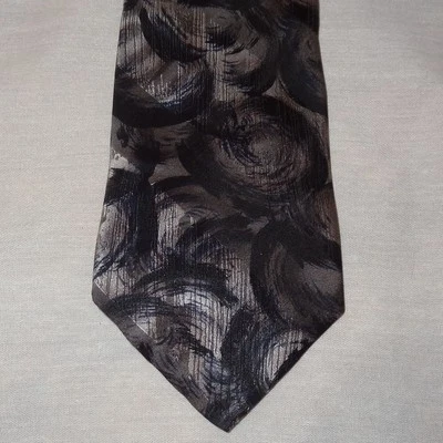 Tie Gray Black Circles Swirls Stripes Necktie 57" Gordon & Ferguson All Silk - Image 1 of 4