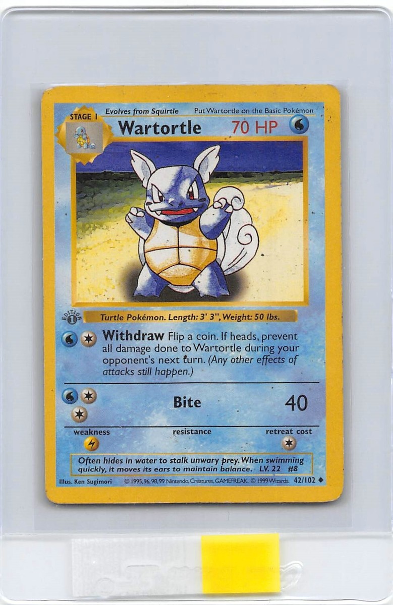 ポケモンカードゲーム Wartortle shadow less WARTORTLE 42/102 - 1st Edition GRAY - SHADOWLESS Base Set