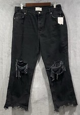 Free People Maggie Mid Rise Straight-Leg Washed Black Jeans Women  s Size 31 NWT