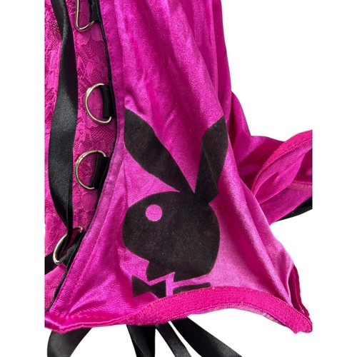 Playboy Lace Up Front Corset Womens Size 20 Purple Floral Lace Black Trim - Picture 3 of 6