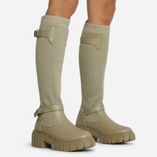 Ego Walker Double Buckle Chunky Sole Knee Biker Boot In Dark Nude UK Size 5 BNIB