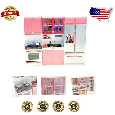 Mini Modern Doll Kitchen Play Set with Light & Sound - Perfect Gift for Toddlers
