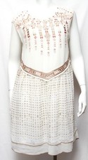 One September Anthropologie Cream Calliope Embroidered Boho Swing Dress Sz S