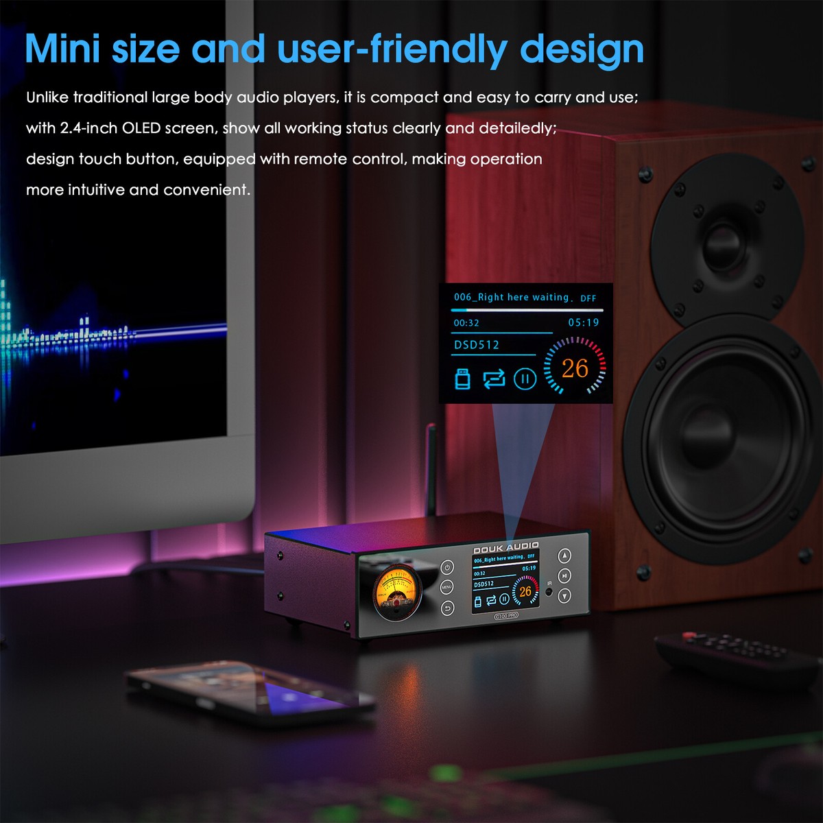Douk Audio C100 PRO Hi-res ESS9038 Preamp Bluetooth Streamer