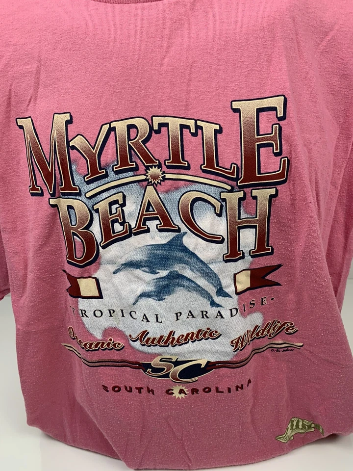 Camiseta Vintage Myrtle Beach Rosa Hecha en EE. UU. Talla 1X 50/50 Mezcla Años 70/80 Foto 3 de 4