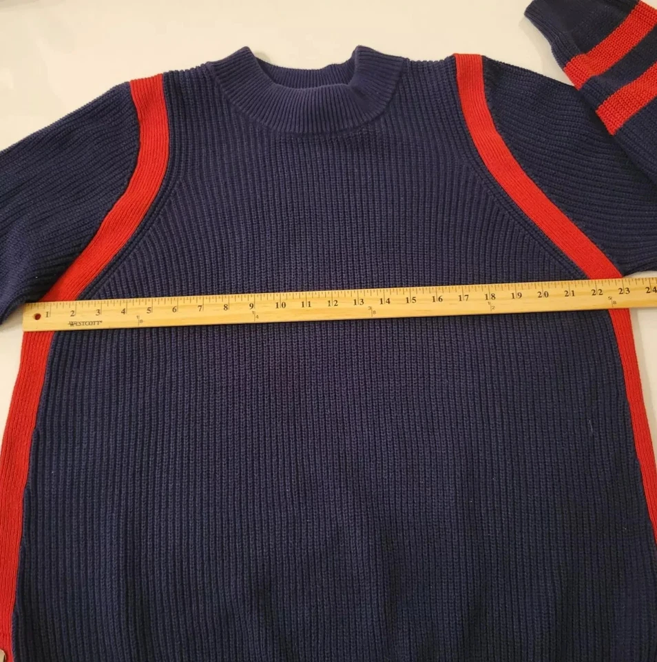 NUEVO SIN ETIQUETAS ELLOS Pullover Grueso Tejido Suéter Mujer 18 20 Rojo Azul Rayas Laterales Foto 2 de 4