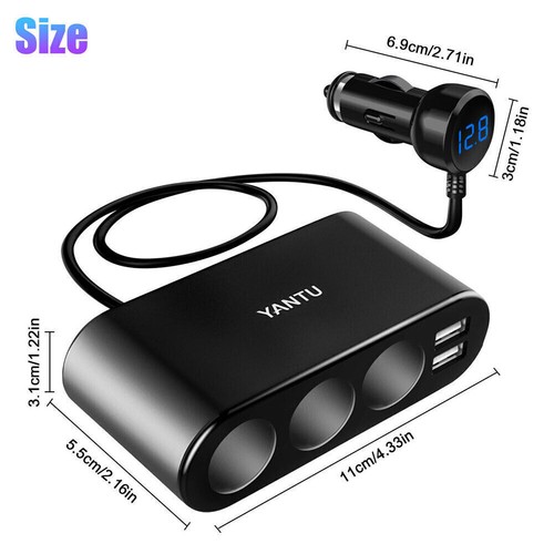 3 Way Dual USB Car Cigarette Lighter Socket Splitter 12V Charger Power Adapter - Picture 7 of 8
