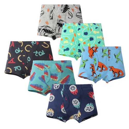 6PCS Little Boys' Soft Cotton Boxer Briefs Toddler Kids Dinosaur Truck Underwear - Picture 40 of 45