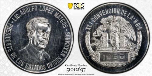 Mexico 1960 Medal Grove 759A PCGS SP63 Top Pop Mateos Boxing