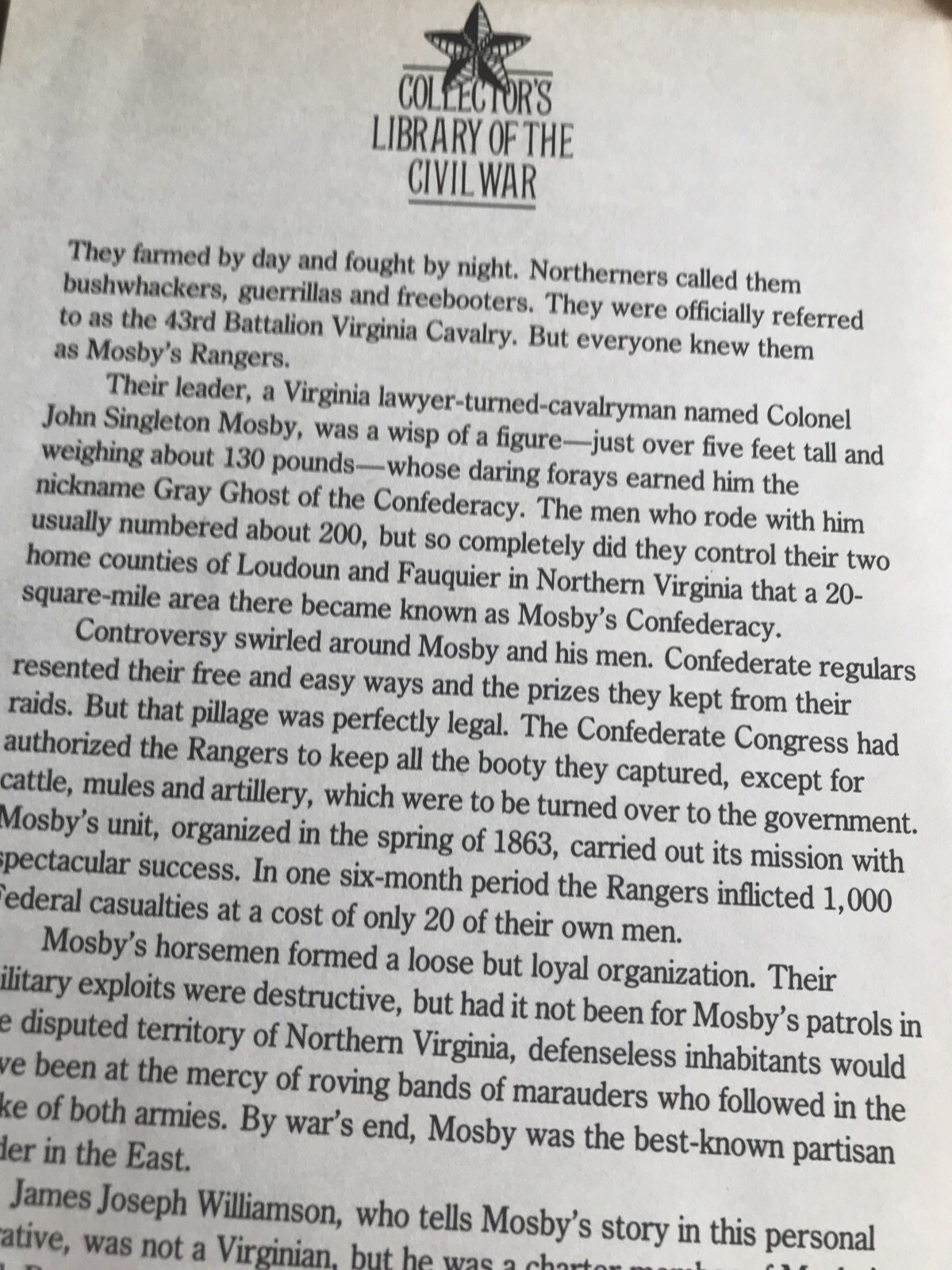Mosby's Rangers, by James J. Williamson Collector's Library of the Civil War 9780809442256 eBay