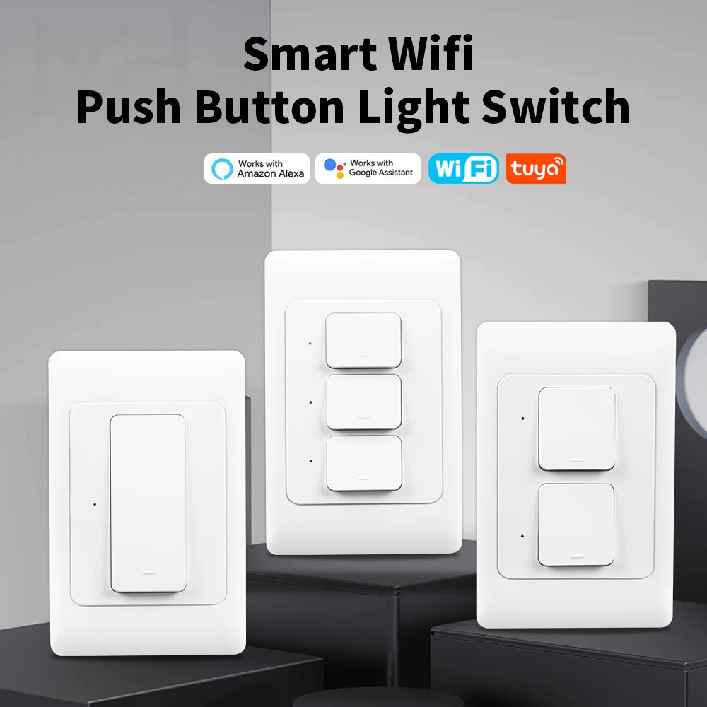 Tuya Smart WiFi Light Switch No Neutral 1 2 3 Gang Wall Push Button