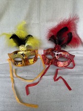 Party Feather Venetian Masquerade Mardi Gras Halloween Mask Lot Of 2 Fox Eye