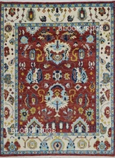 8x10 Hand Knotted Red Contemporary Oushak Customizable Living Room Wool Area Rug