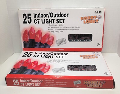 C7 25' Christmas Lights Indoor Outdoor Transparent Red 2 New Boxes Hobby Lobby 