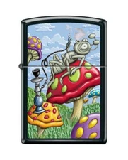 Zippo 4361, Smoking Bug-Mushroom Design, Black Matte Finish Lighter