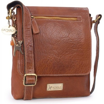 Catwalk Collection Handtaschen - Damen Leder Anti Diebstahl Umhängetasche M, hellbraun 
