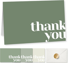 Thank You Cards Bulk Pack of 40 Green, 5X3.5 Inches with Matching Stickers ...