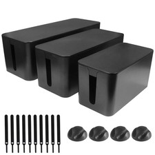 Cable Management Box 3 Pack - Cord Organizer Box for Desk TV Computer - Large...