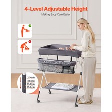 Baby Changing Table, Foldable Diaper Change Station with Side Basket, Adjustable
