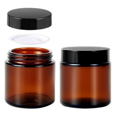 4 oz Glass Jars with Lids, Hoa Kinh 2 Pack Amber Small Glass Jars with Black ...