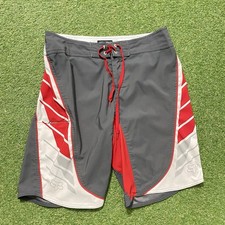 Fox Racing Board Shorts Mens Size 32 Gray Red Surf Swim Trunks Pockets
