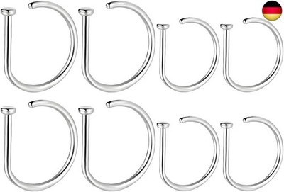 Fake Nose Ring Schwarz Set aus Edelstahl, Fake Piercing Nase D-Form Ohne Loch
