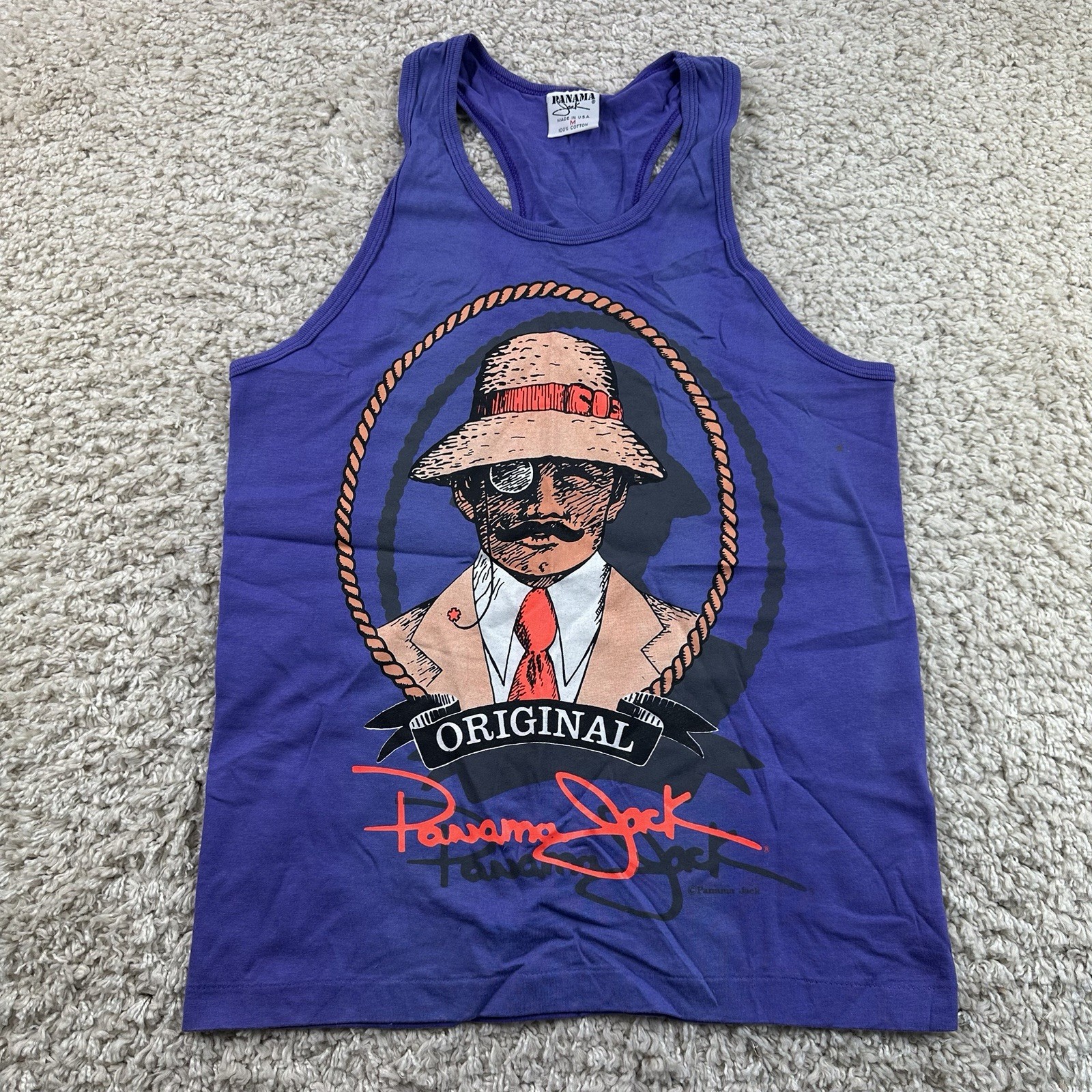 Vtg 90s Panama Jack Black Tank Top Size Medium Single Stitch Made in USA