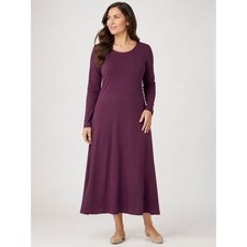 Lands' End Maxi Dress Womens L/Tall Plum Purple Supima Cotton Long Sleeve A-Line