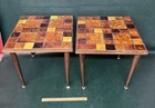 Pair of MCM Georges Briard Style Mosaic Tile Table/Plant Stands 16”x 16” x 15.5”