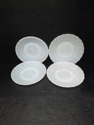 Termocrisa Milk Glass Bread Plates, Translucent Swirl Plates, Vintage Set of 4