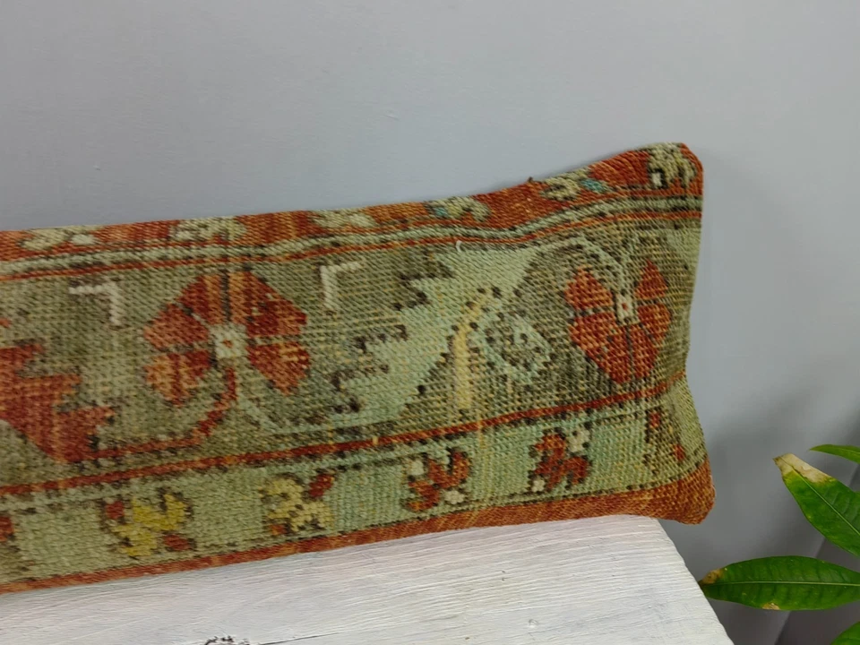 12x48 Turkish Kilim Pillow Cover - Long Lumbar Throw - Vintage Boho Cushion - Image 4 of 4