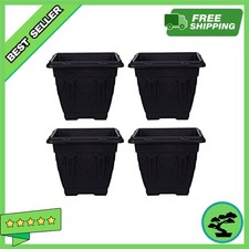 Heavy-Duty Black Square Planters with Drainage - Set of 4 for Indoor/Outdoor Use