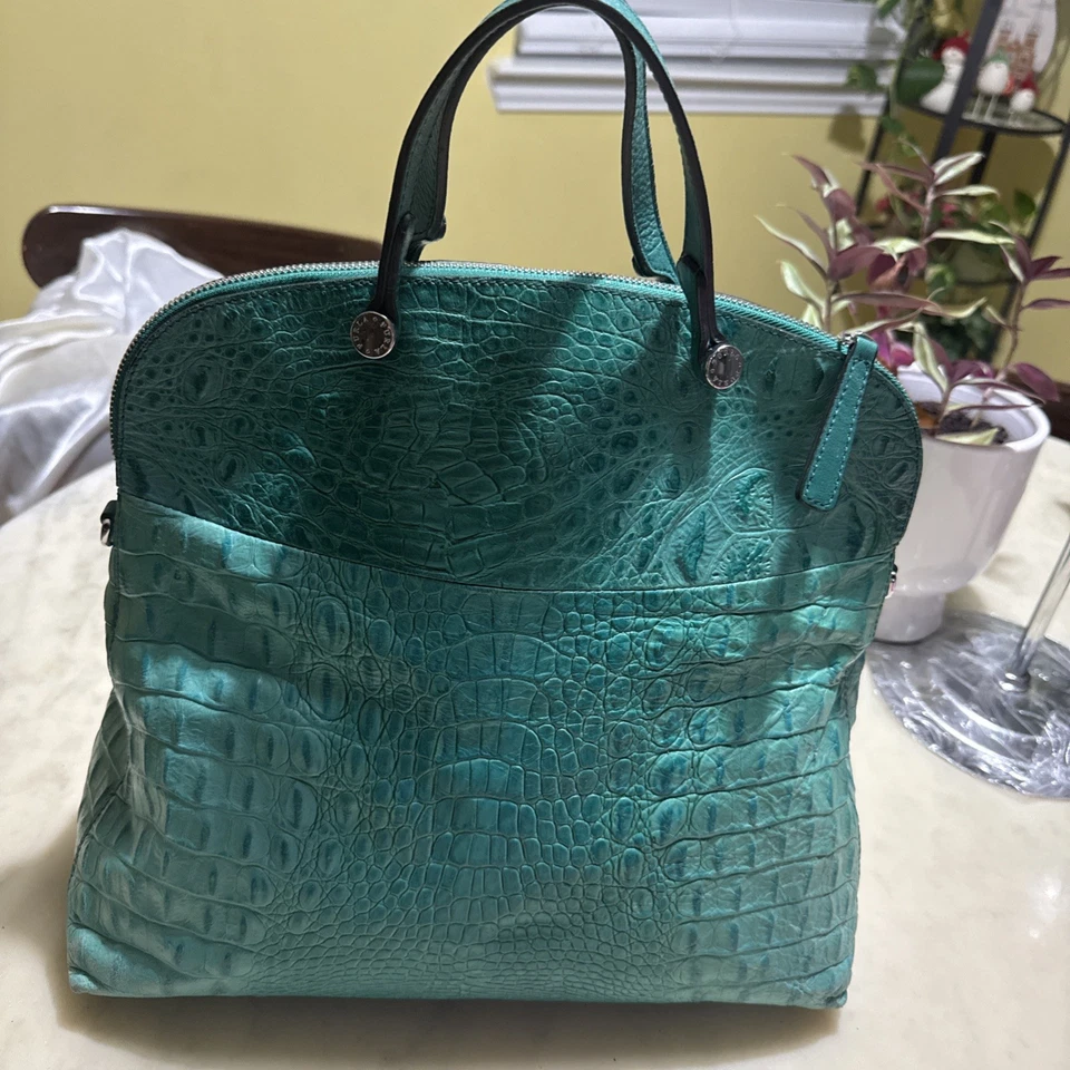 Bolso Furla Croco Cuero Repujado Azul Verde  Foto 4 de 4