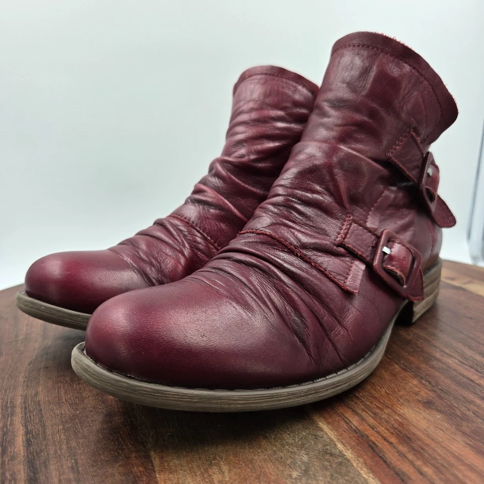 Botas Miz Mooz Legacy para mujer 7,5 rojas de cuero con correa de motociclista botines Foto 4 de 4