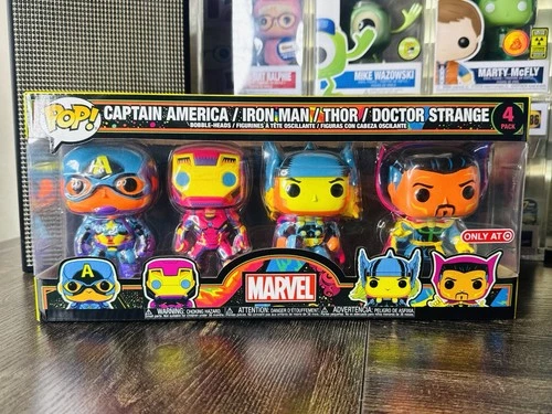 Funko Pop! Marvel Black Light 4 Pack Captain America Thor Iron Man Dr Strange