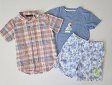 Janie and Jack 6 Boys Shirt Plaid Shirt Tee Shorts Summer Lot BA1-34