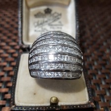 Tova Diamonique Dome Statement Ring Sterling Silver simulated Diamonds UK Size Q