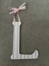 Hand painted Wooden Hanging Letter L Pink Green Stripes 9