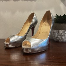 Christian Louboutin Silver Very Prive Peep Toe Platform Pump Shoe EU 36 / US 6