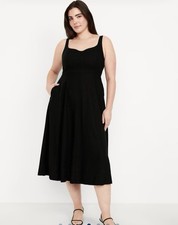 Old Navy Women’s Black  Flare Linen Blend Midi Dress Side Pockets Size Medium