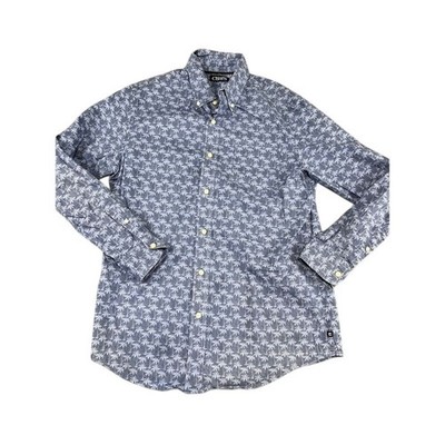 Men s Chaps Medium Blue Palm Print Long-Sleeve Shirt   Excellent