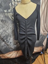 GUESS WOMEN'S BLACK RAYON BL V-NECK OFF SHOULDER LONG SLEEVED SWEATER DRESS SZ S